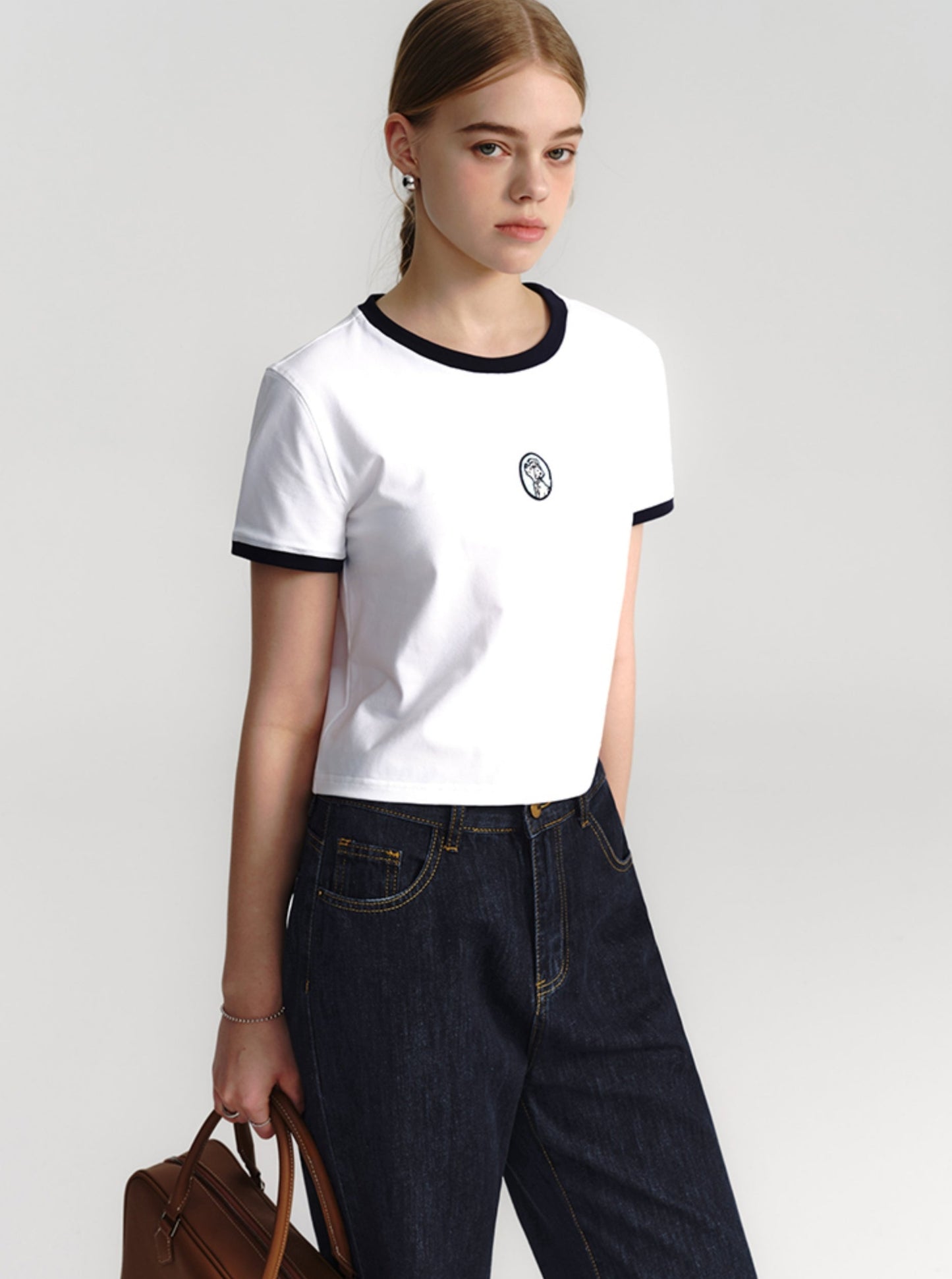 Contrast Cotton Embroidered T-Shirt