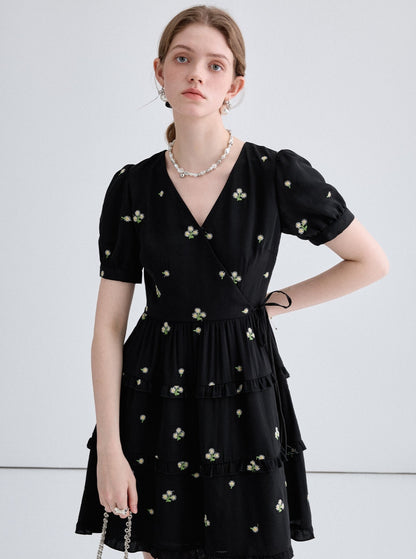 French Embroidered Black Dress