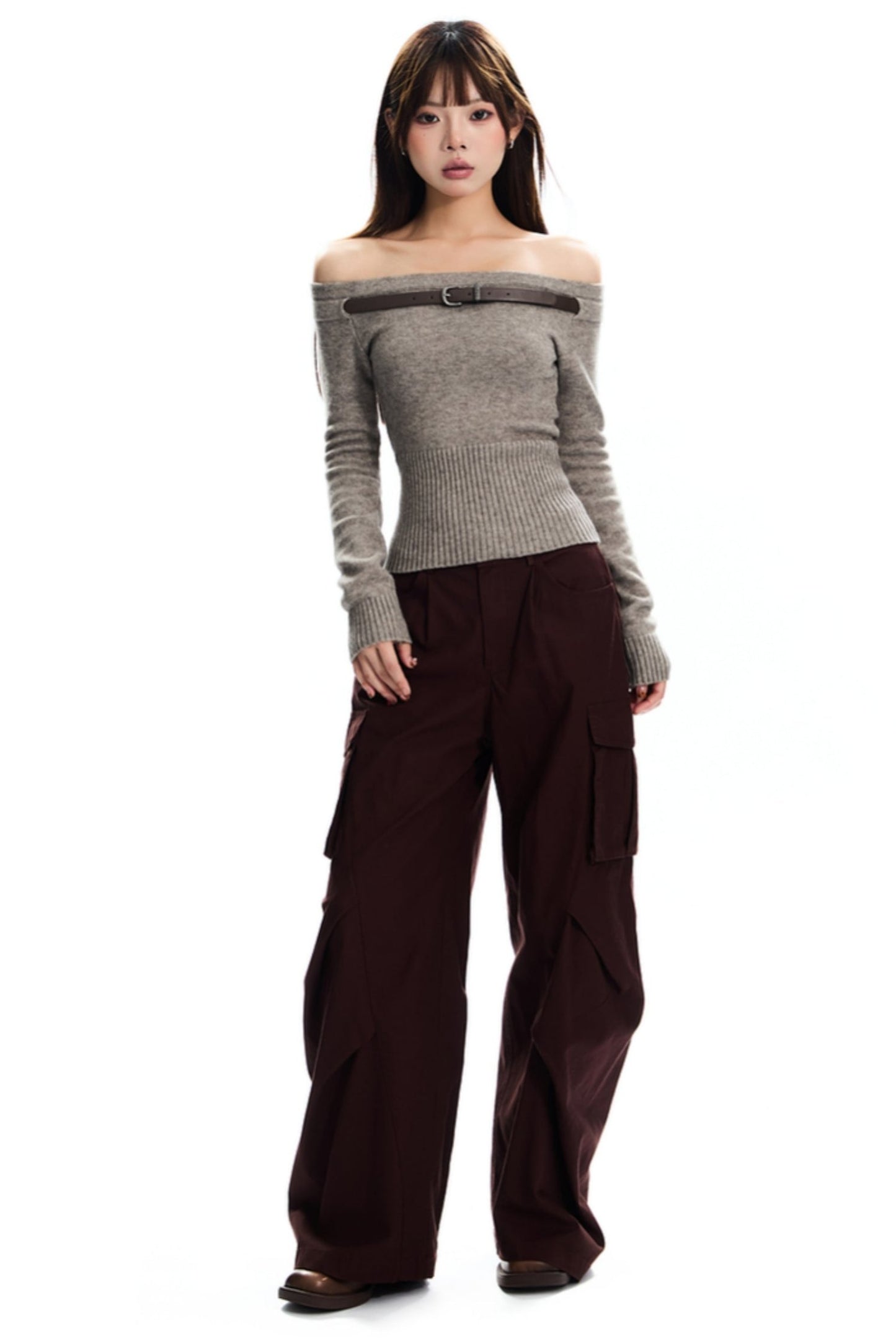 [New on September 19] APEA premium feeling Cozyfit shoulder vintage detachable belt long-sleeved sweater