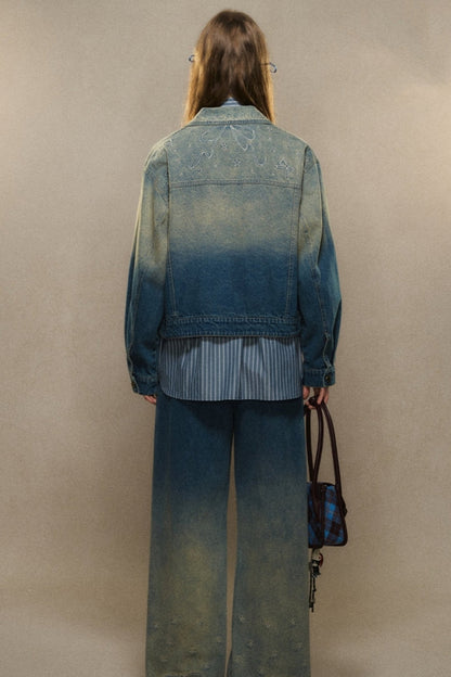 Blue Gradient Denim Jacket Set-UP