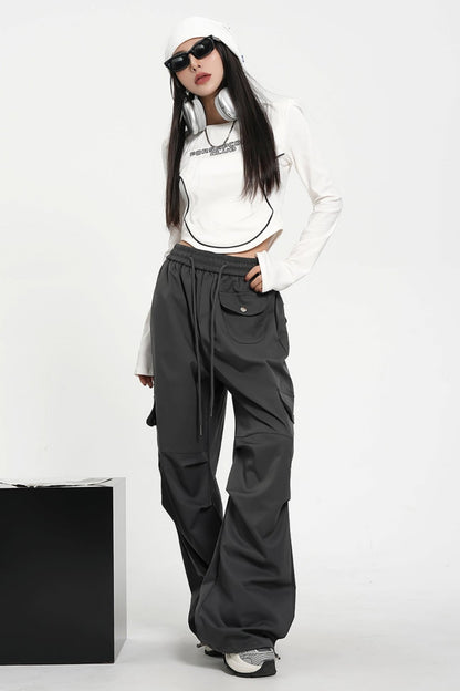 High-waisted Elasticated Waist Cargo Pants