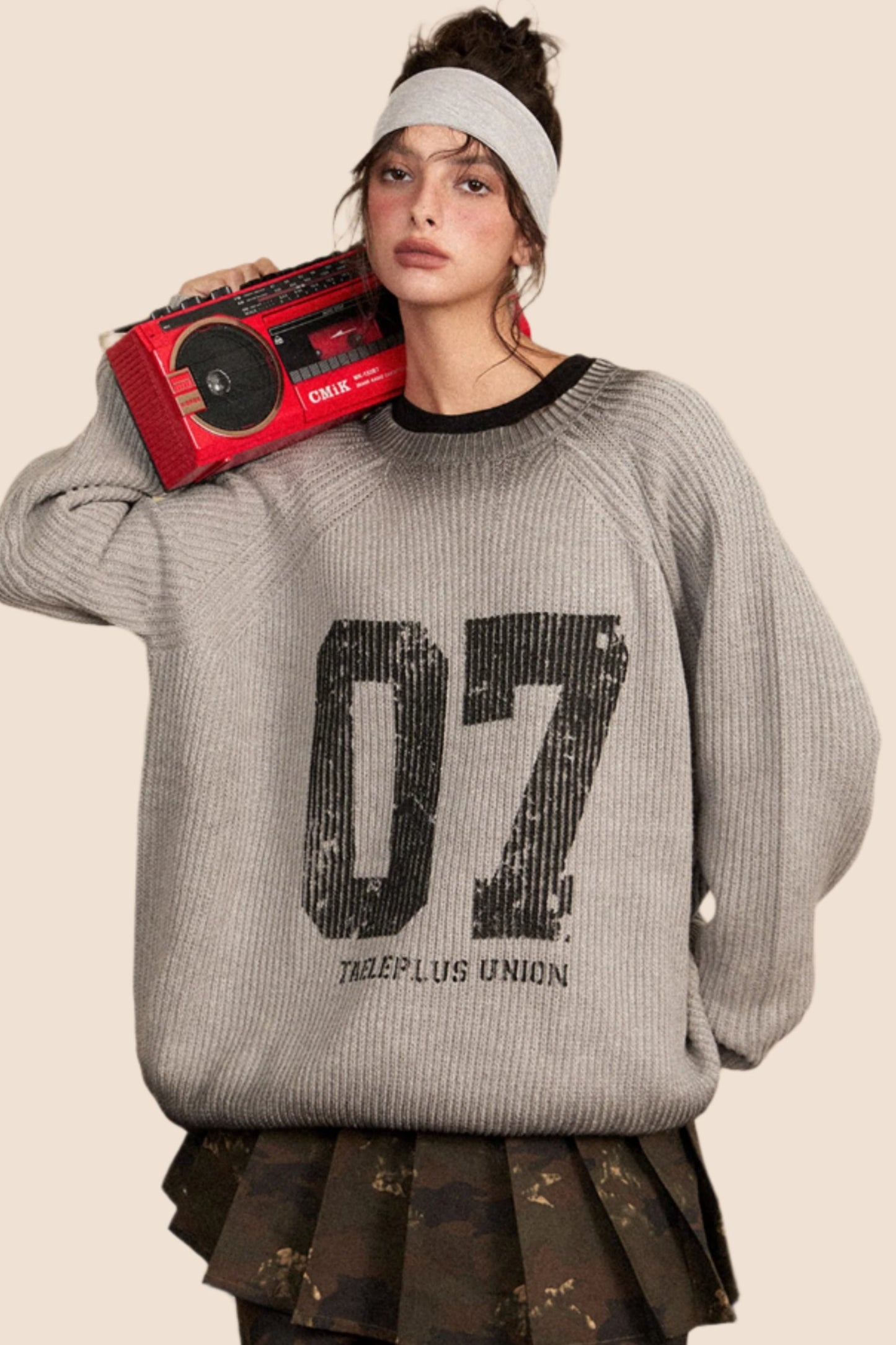 EZEK American retro distressed pullover crewneck sweater women's autumn and winter new loose trendy brand knitwear top