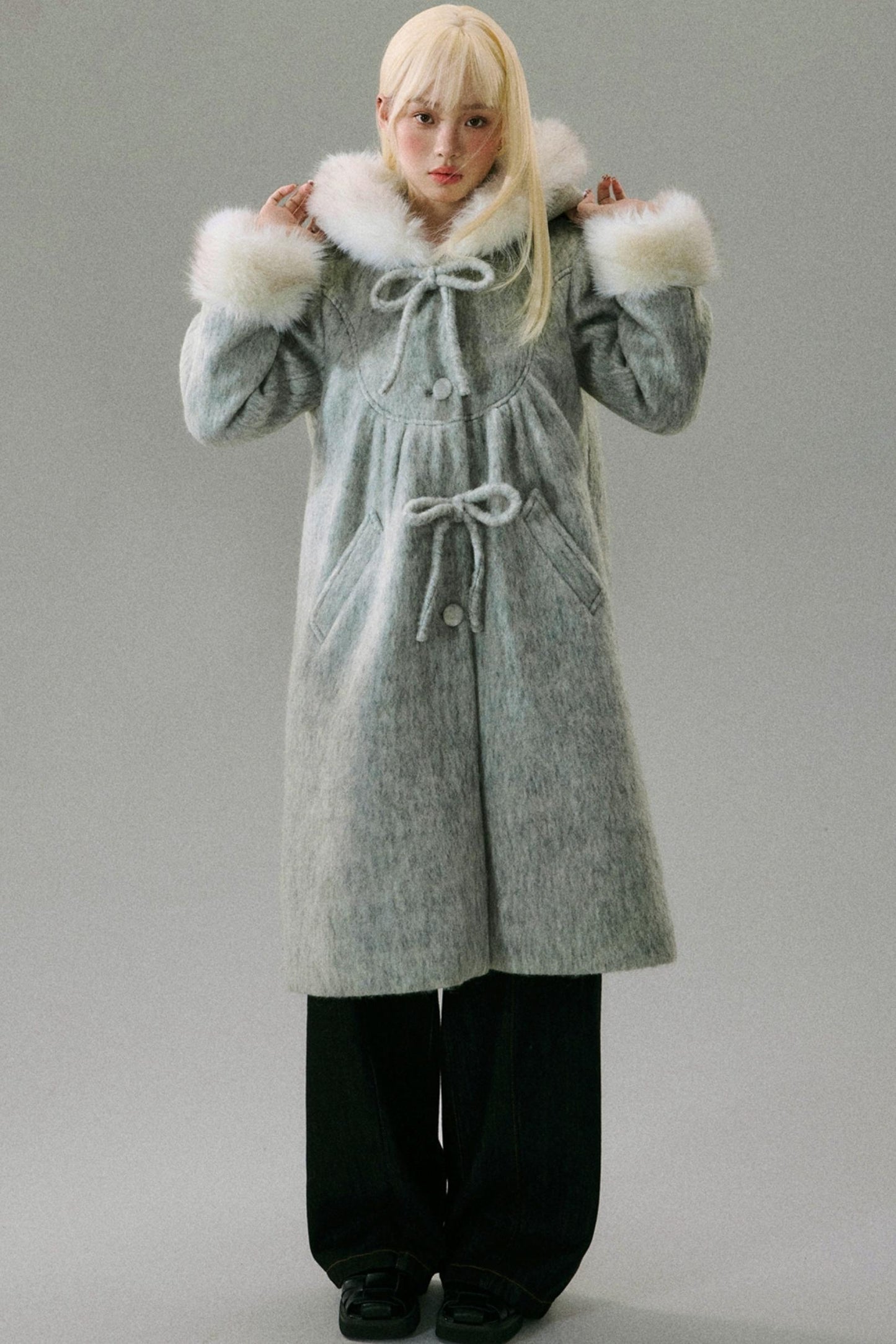 Wool Water Ripple Cape Coat