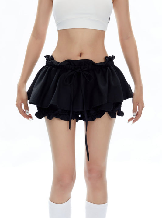Ruffle Low-Waisted Drawstring Skirt
