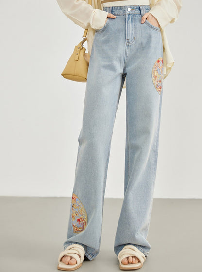 High Waist Light Blue Straight Jeans