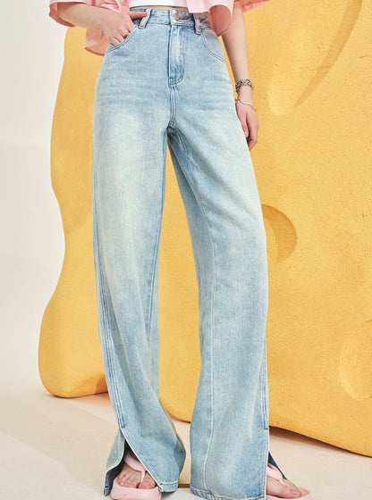 Wash Distressed Slit Jeans