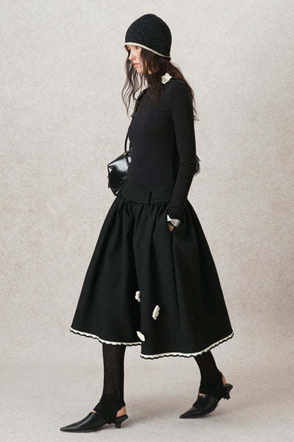 Kontrastierende Häkel-A-Linien-Puff-Rock 