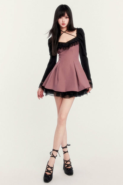 Cinched Waist Puff Sleeve Tulle Dress