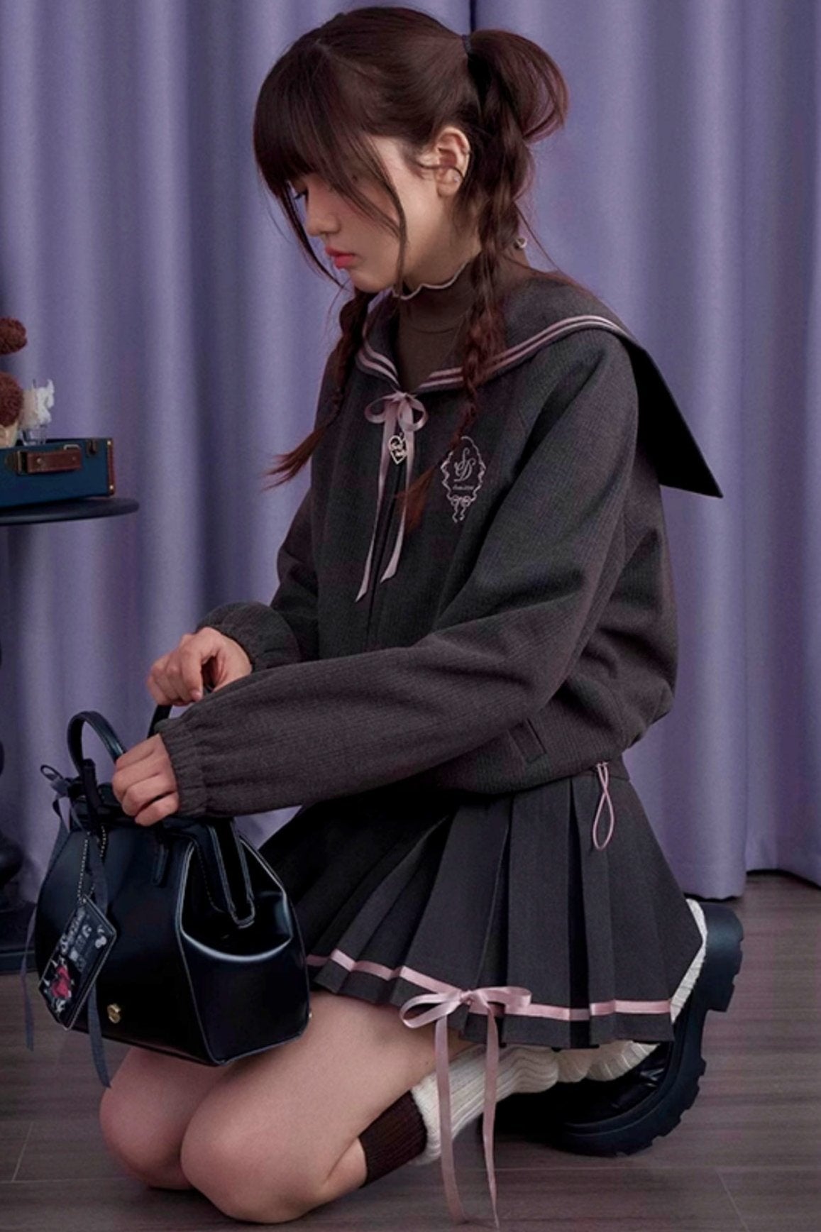 SagiDolls Girl's Fighting Spirit Sakurakai High School College Style Bow Sailor Collar Jacket Short Skirt Looks Thin and Thick