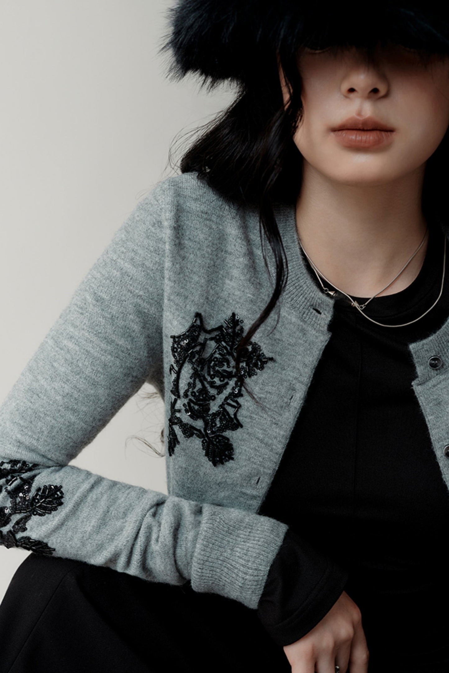 Heavy Embroidery Crew Neck Sweater