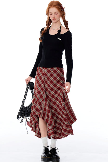 Slim Fit Irregular Plaid Skirt