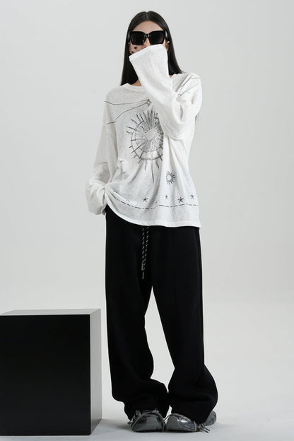 Sense Print Loose Long Sleeve T-Shirt