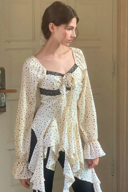 French Polka Dot Ruffle Top