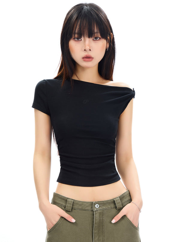 Twisted Pleated Slim Crop Top