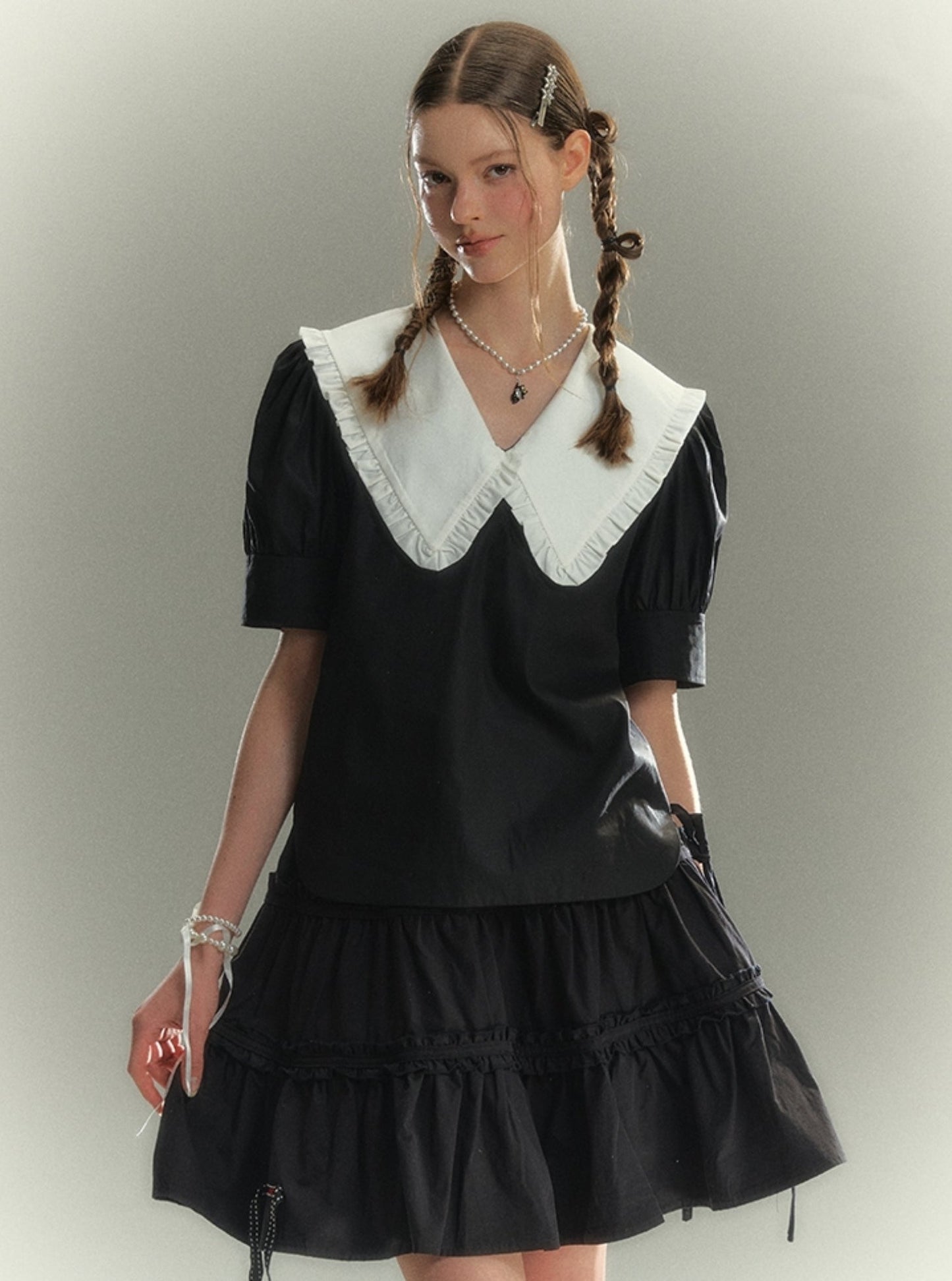 White Fungus Trim Doll Collar Shirt