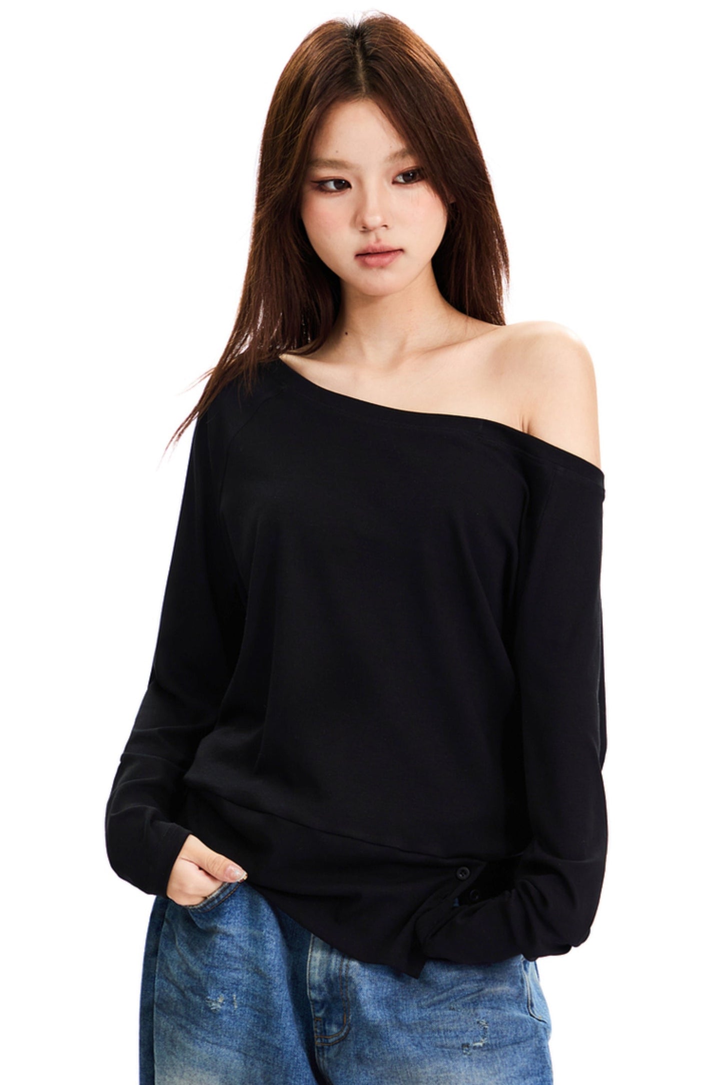 Retro Loose Fit Off-Shoulder Top