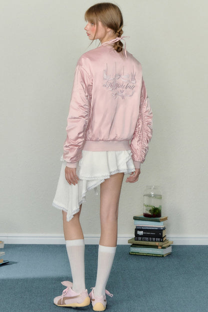 Loose Fit Pink Embroidered Jacket