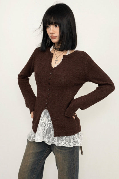 Versatile Coffee Wool Knit Sweater