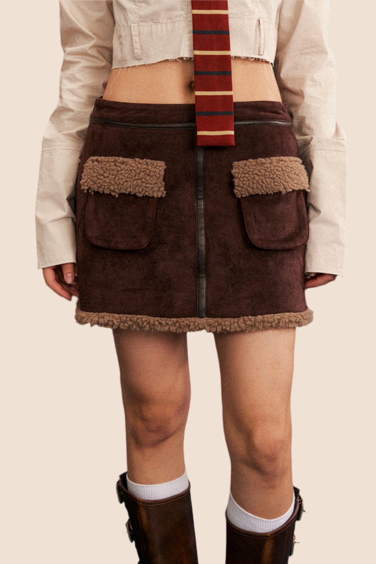 Padded Fur Integrated Top Skirt Set-Up