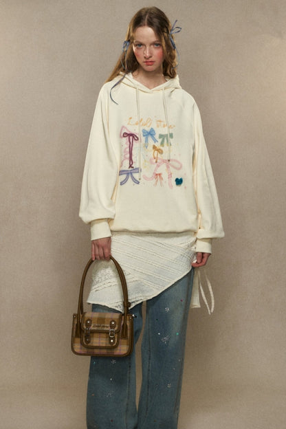 Bow Print Hooded Sweatshirt