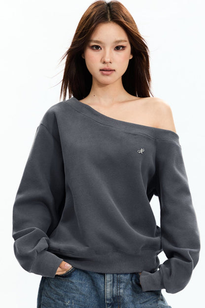 Loose Fit Slant Neck Sweatshirt