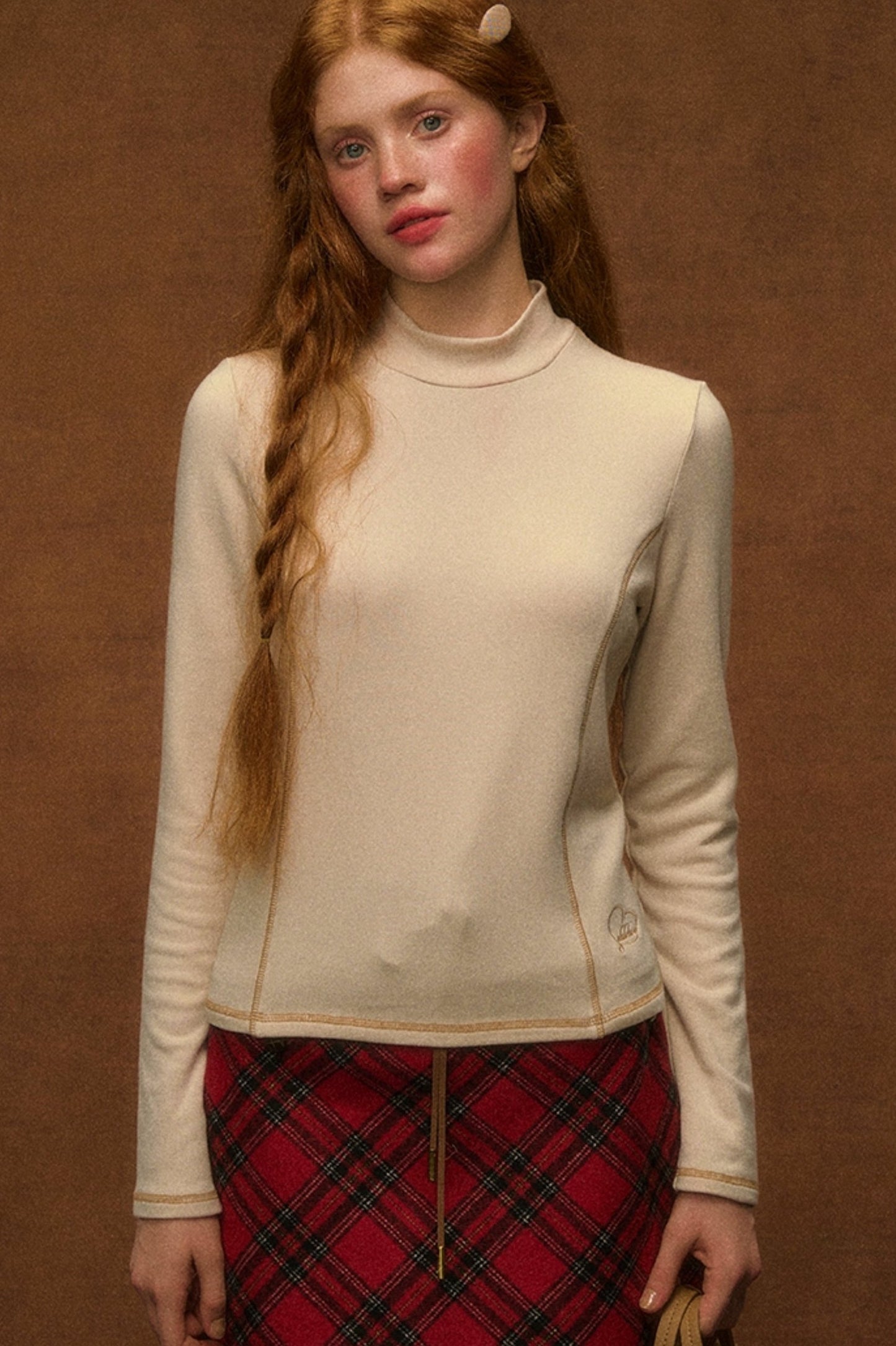 Vintage Heart Embroidered Turtleneck Top