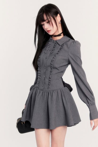 Bow Long Sleeve Autumn Shirt Dress