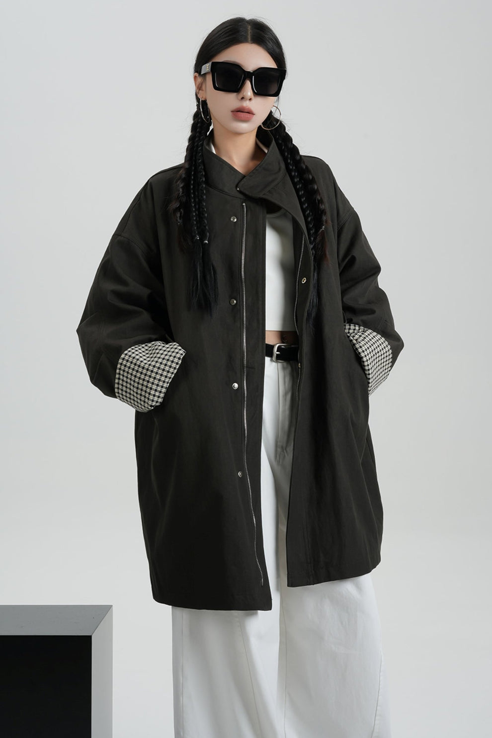 Stand-Collar Plain Sweat Casual Simple Chic Parka main image 0