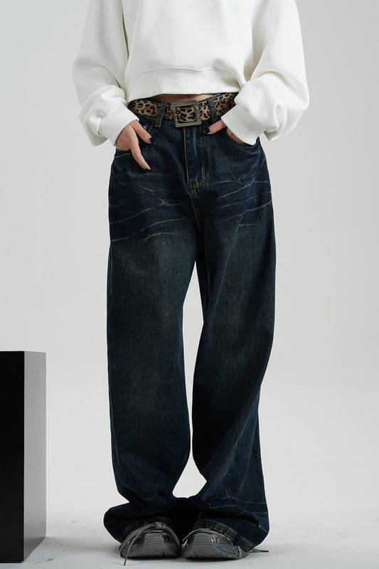 Dark Blue Straight Leg Jeans