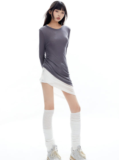 Slim Contrast Fake Two Knit Tops