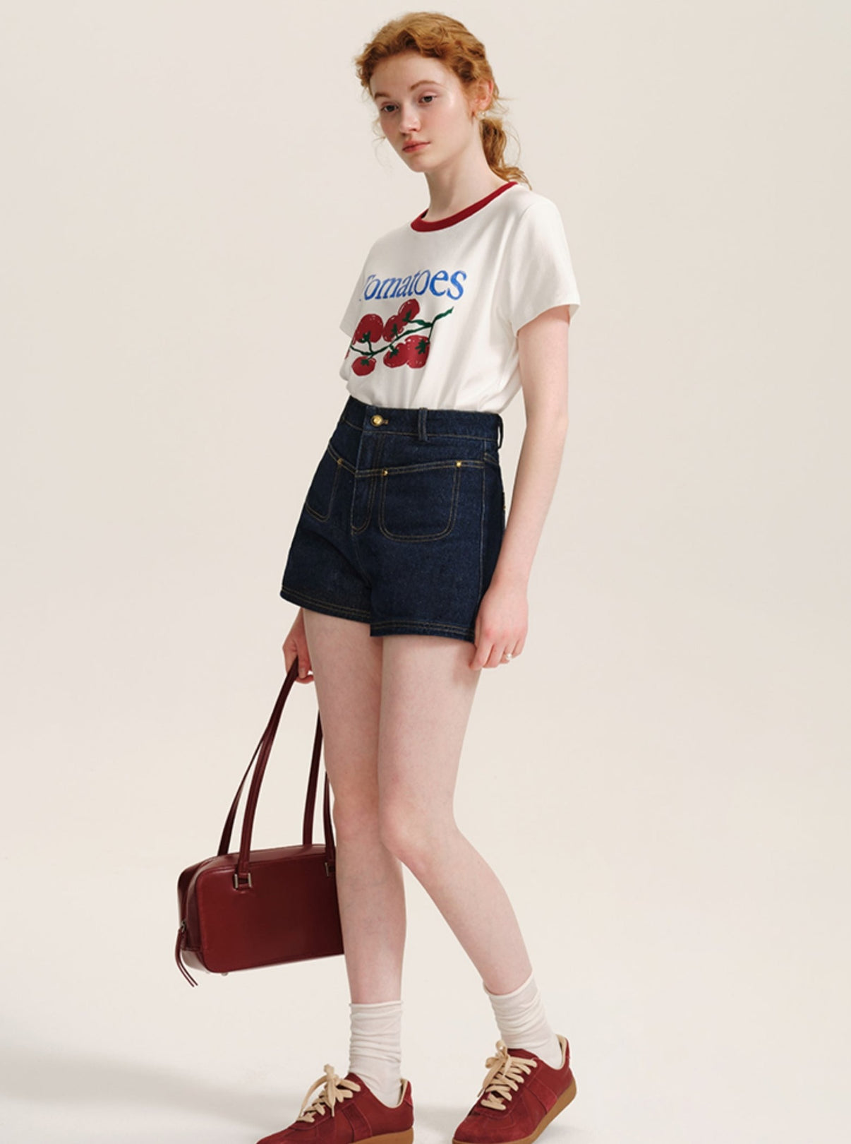 Navy Denim Contrast Stitch High Rise Shorts