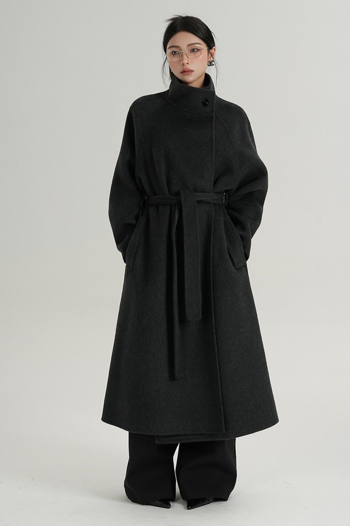 Red Long Stand-Up Collar Wool Coat