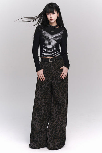 Sweet Leopard Print Straight Pants