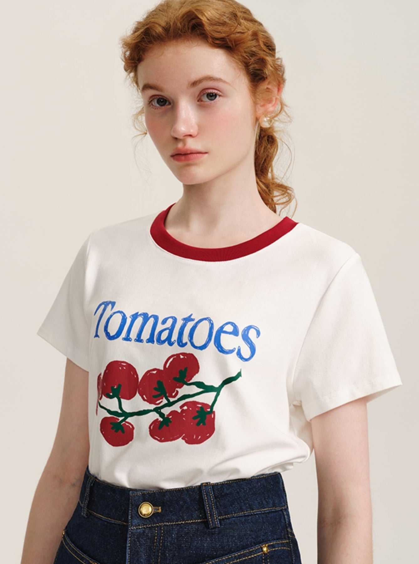 Fruit Letter Print Combed Cotton T-Shirt