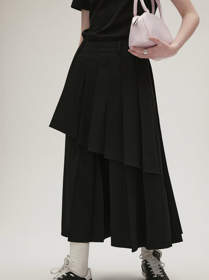 Mid-High Waisted Double Pleat Skirt