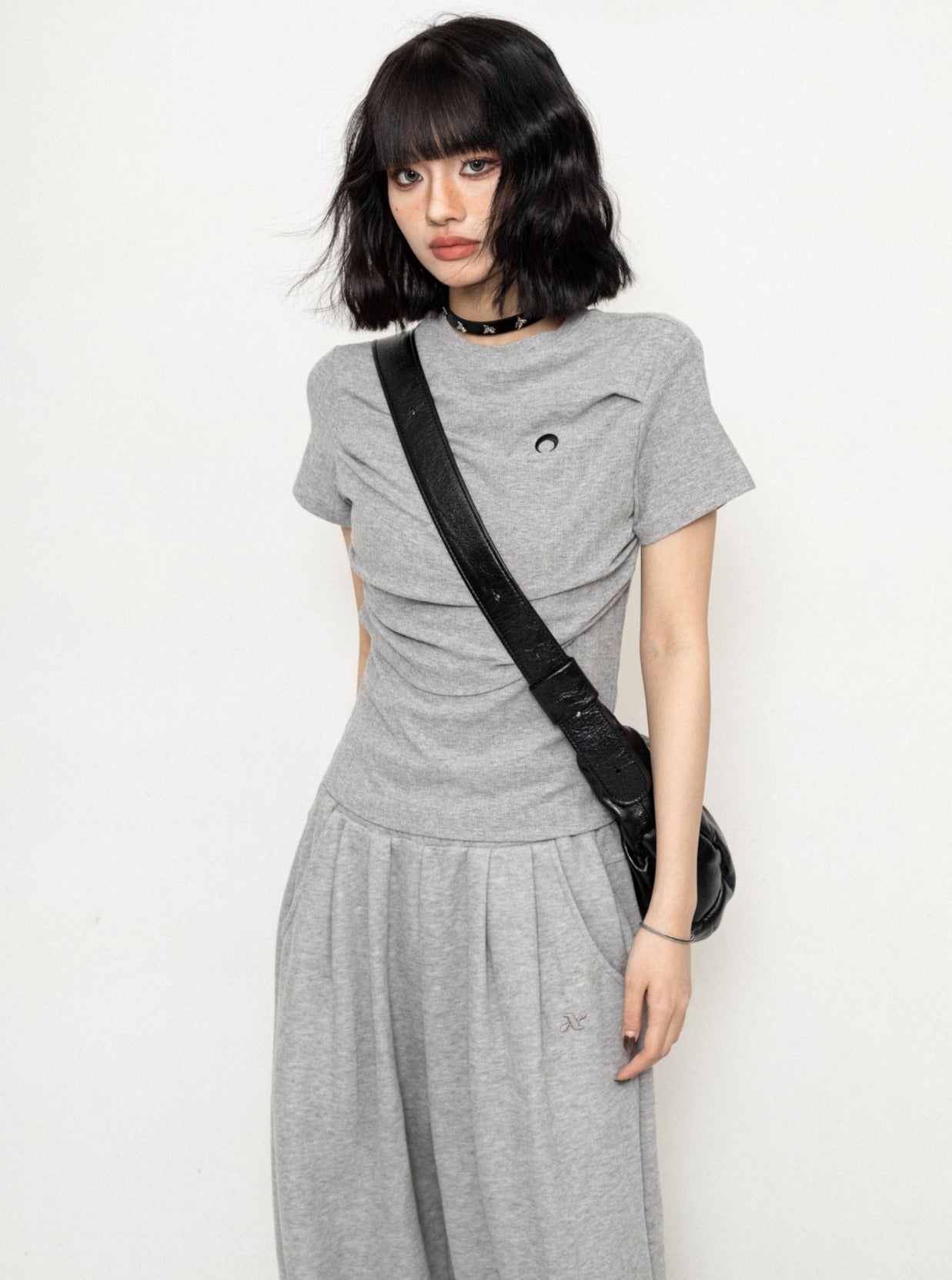 Rundhalsausschnitt Slim Crop Top