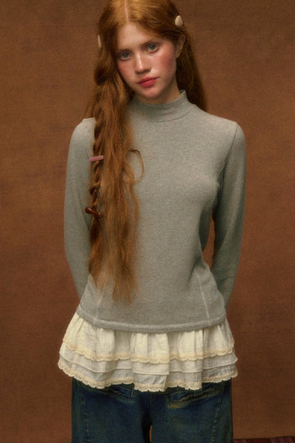 Vintage Heart Embroidered Turtleneck Top