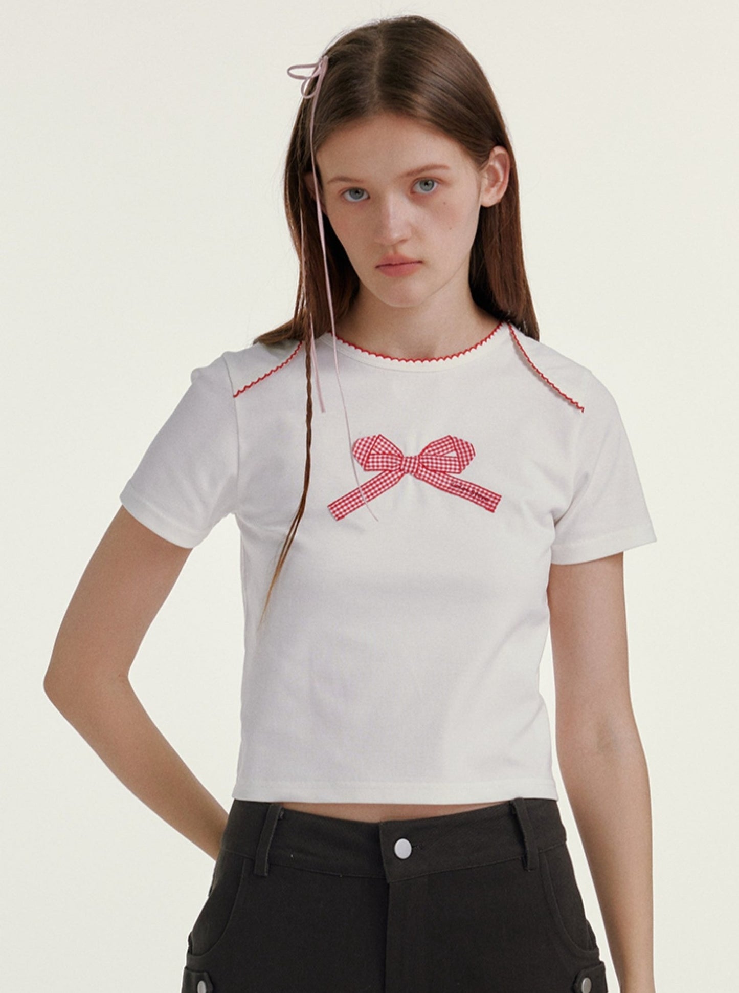 Bow Embroidery Short Sleeve T-Shirt