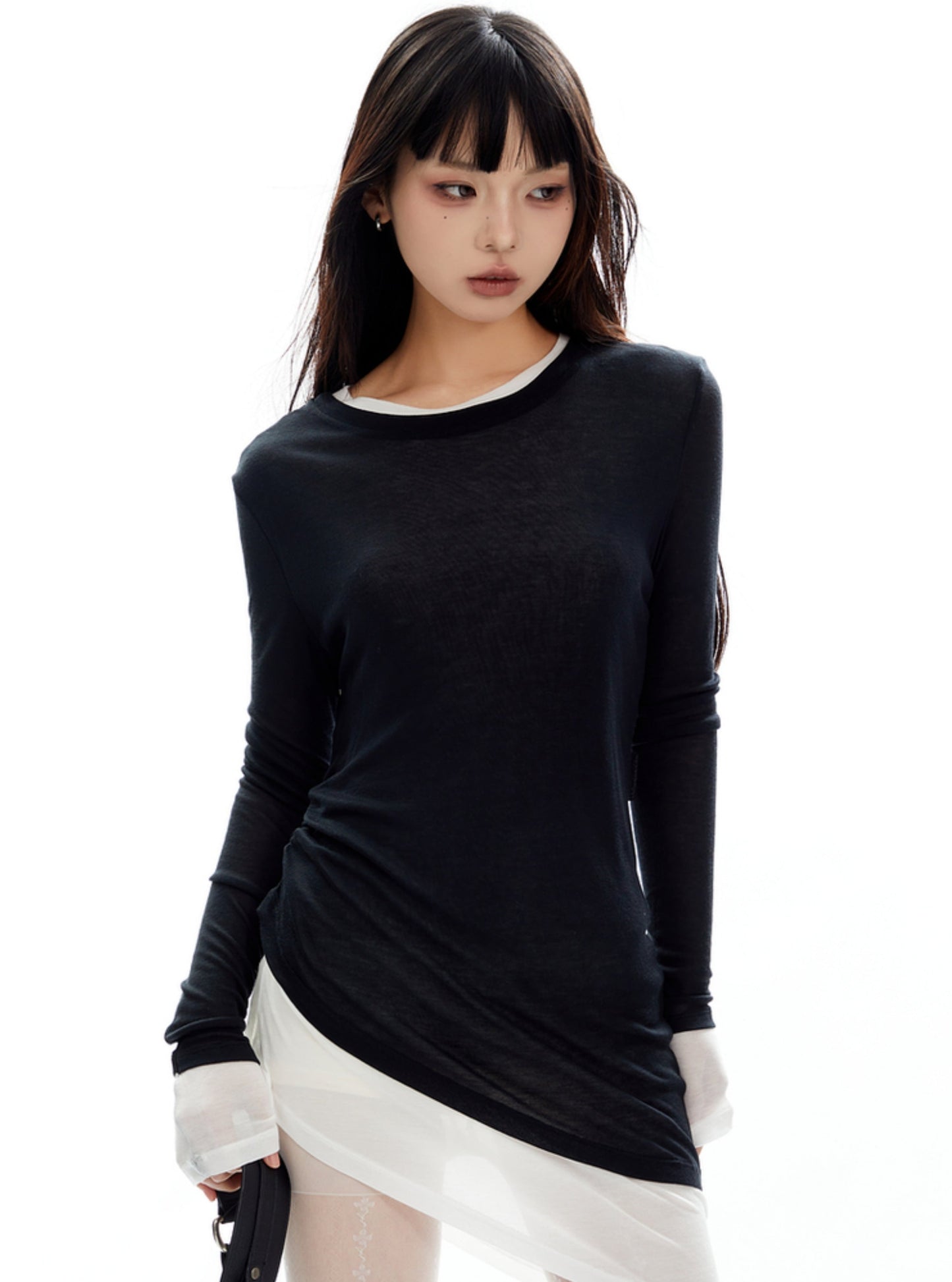 Slim Contrast Fake Two Knit Tops