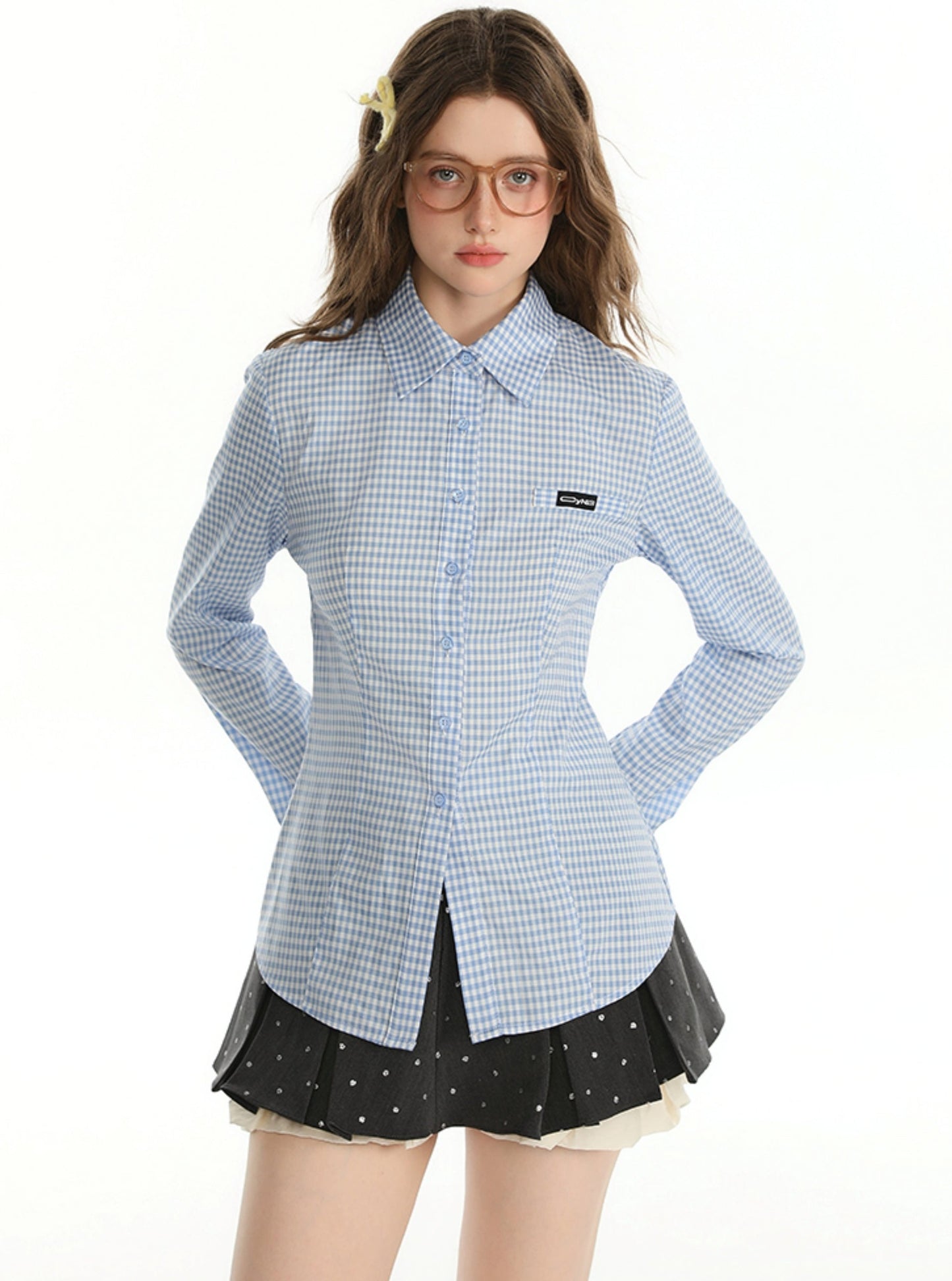 College Plaid Slim Shirt With Skirt Set-Up