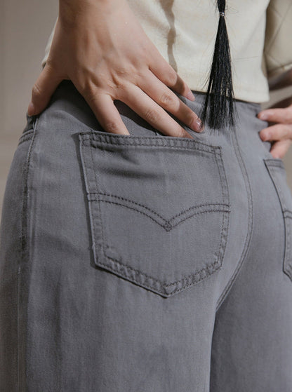 Grey Wide-Leg Denim Pants