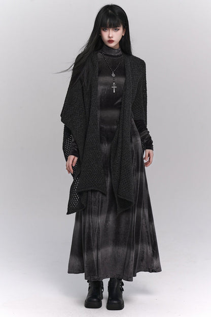 The ghost girl is cold and unique, and the high-end skirt is worn in the autumn and winter gray velvet dress