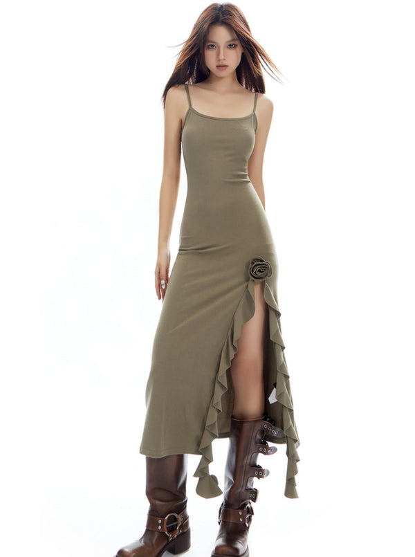 Vintage Rose Trim Midi Slip Dress