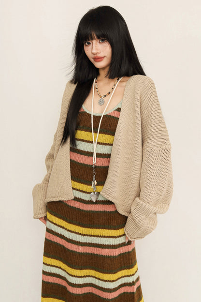 OCTTFLAB American Retro Autumn/Winter Striped Knitted Suspenders Worn Thin Slim Fit Hot Girl Sweater Long Skirt Woman