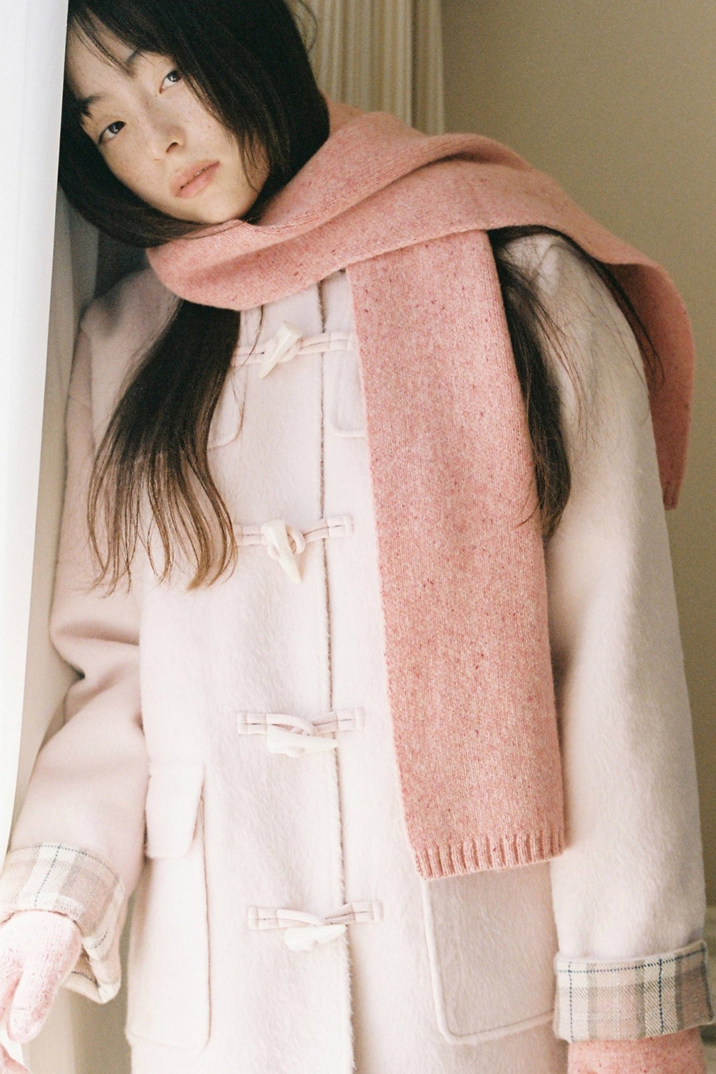 Pink Check Horn Button Coat