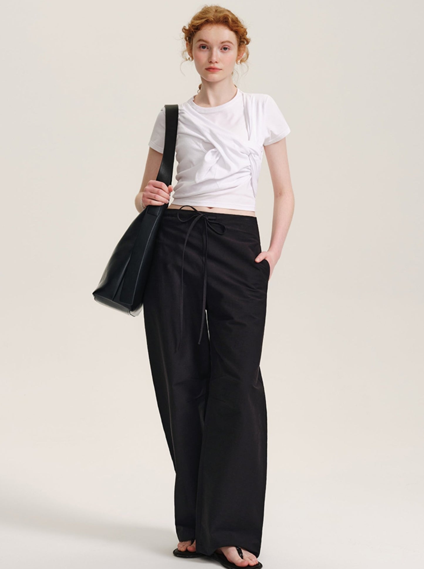 Black Drape Straight Leg Casual Pants