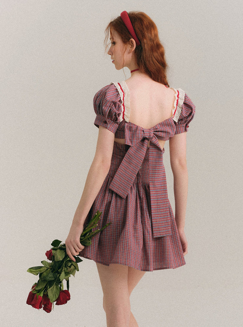 French Sleeveless Plaid Dress