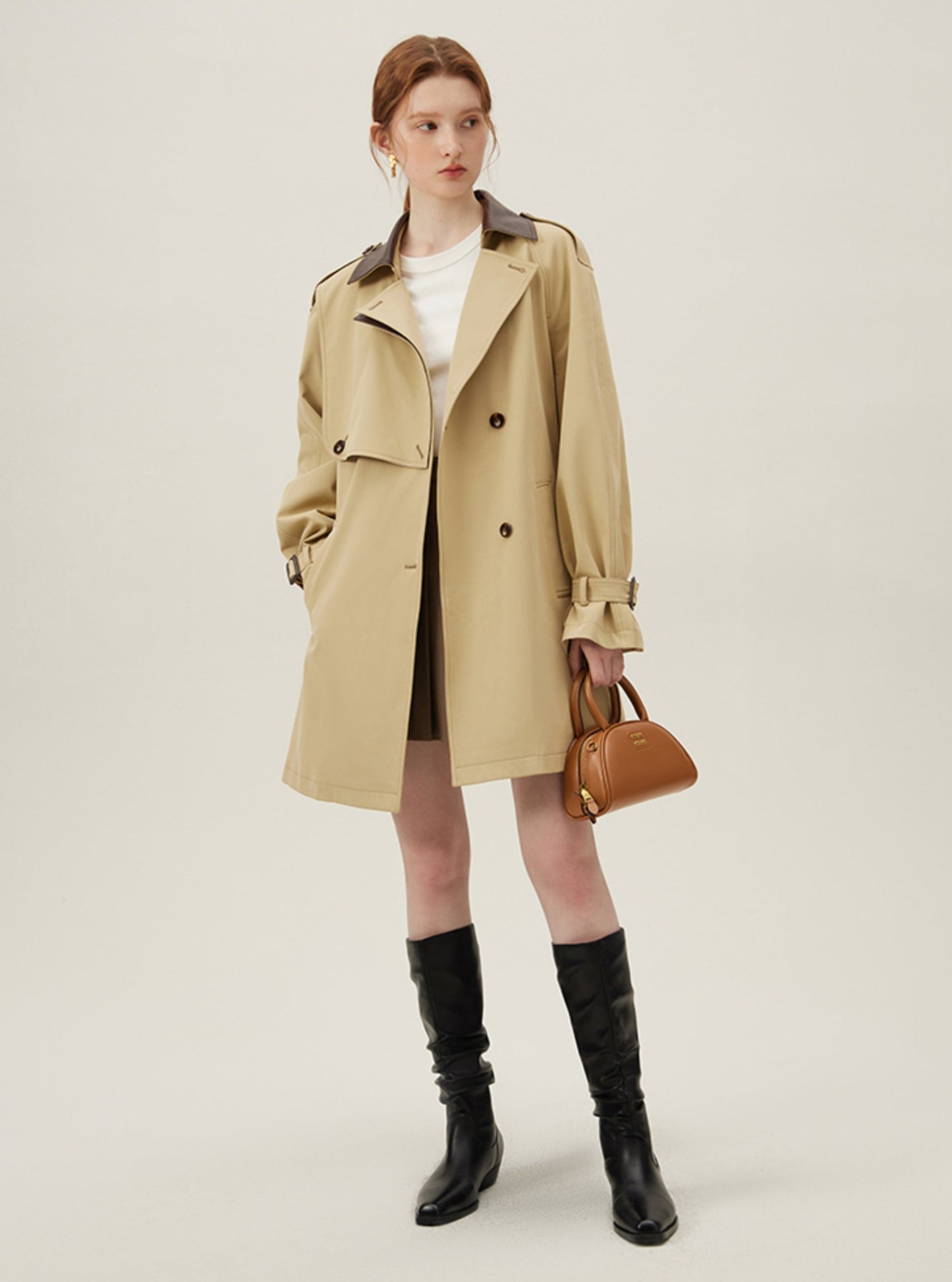 Mid-Length English Style Contrast Coat