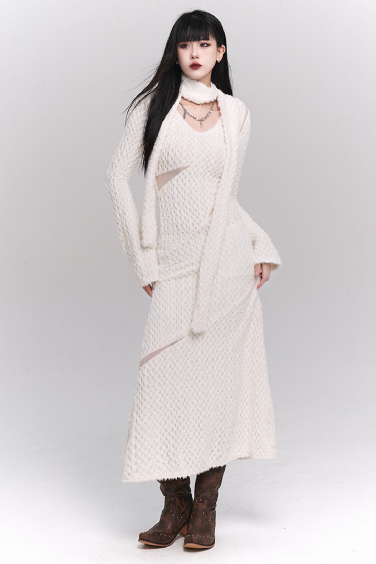 Ghost Girl White Long-sleeved Dress Autumn and Winter Hot Girls Pure Lust Style, High-end Wear, Korean Atmosphere, Early Autumn