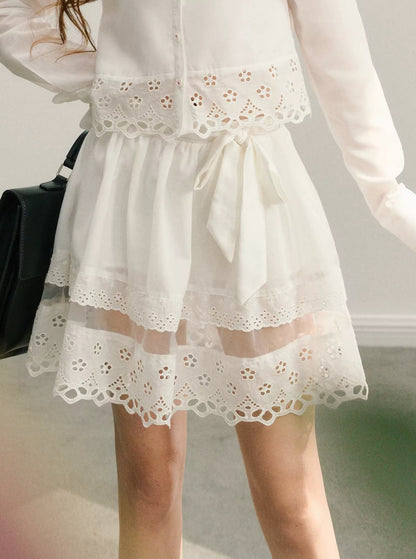 MIU Lace Skirt Shirt Set